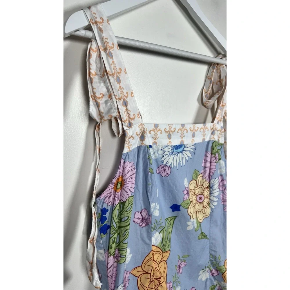 Luna Skies Large Adjustable Tie Strappy Floral Fit & Flare Cotton Mini Dress‎